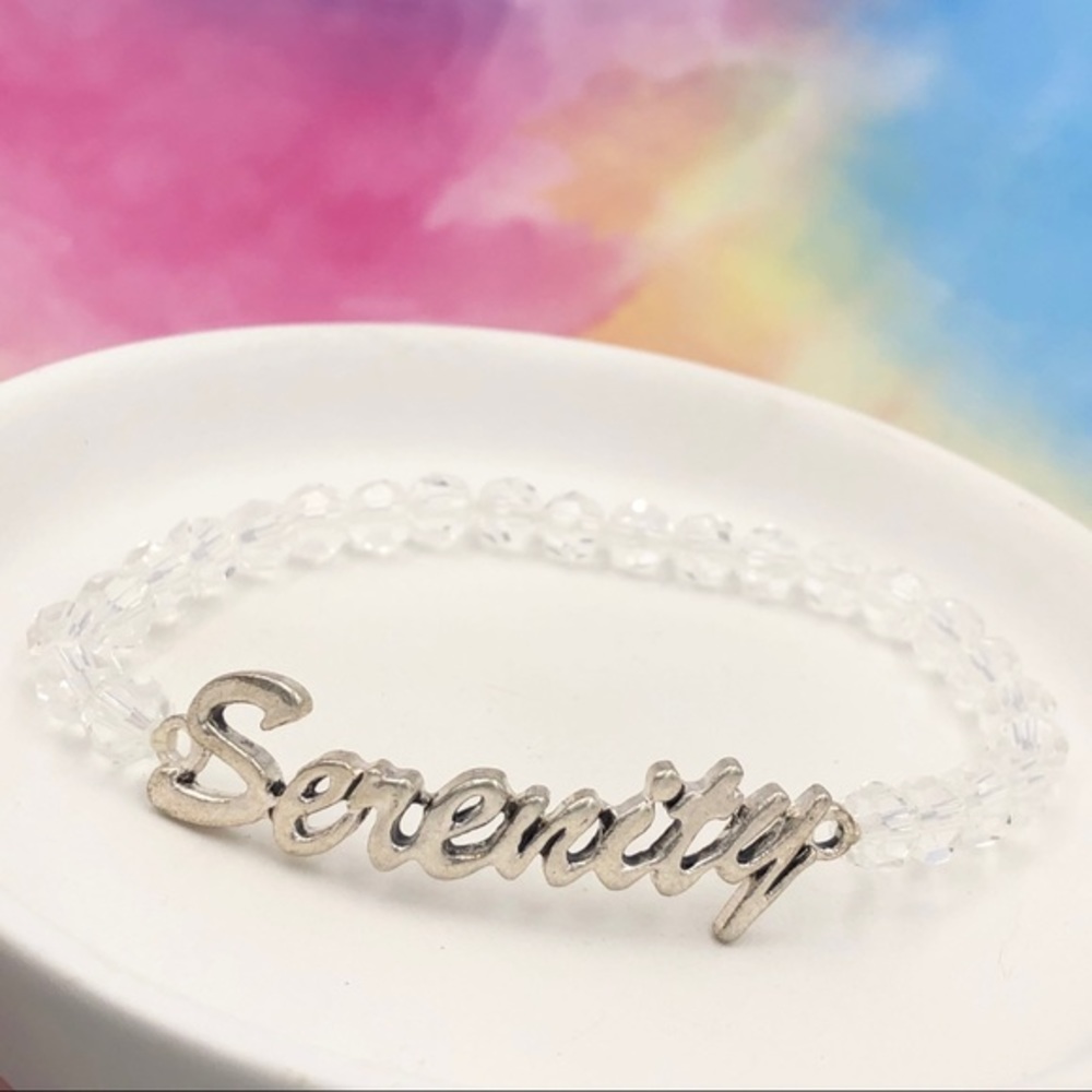 🍀 Serenity Worded Clear Glass Bead Stretch Bracelet